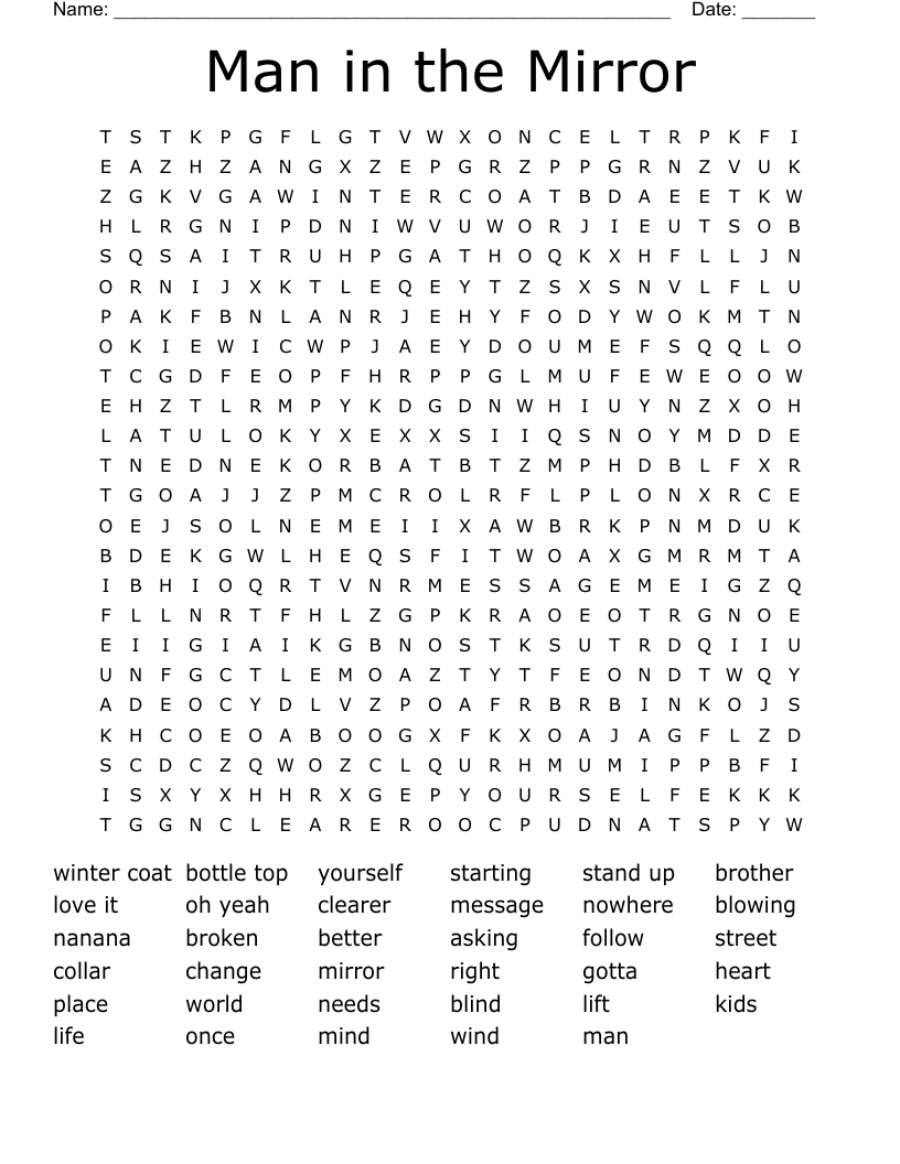Man in the Mirror Word Search