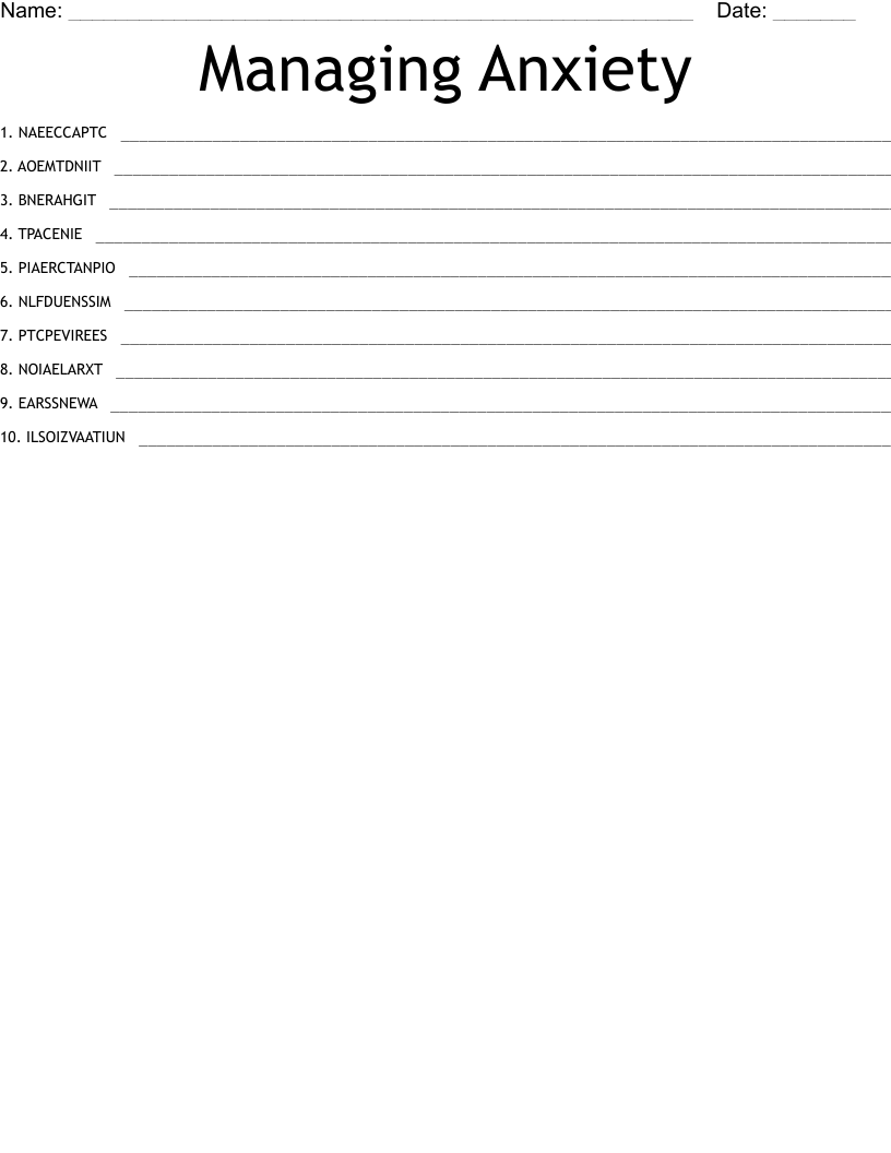 Managing Anxiety Word Scramble