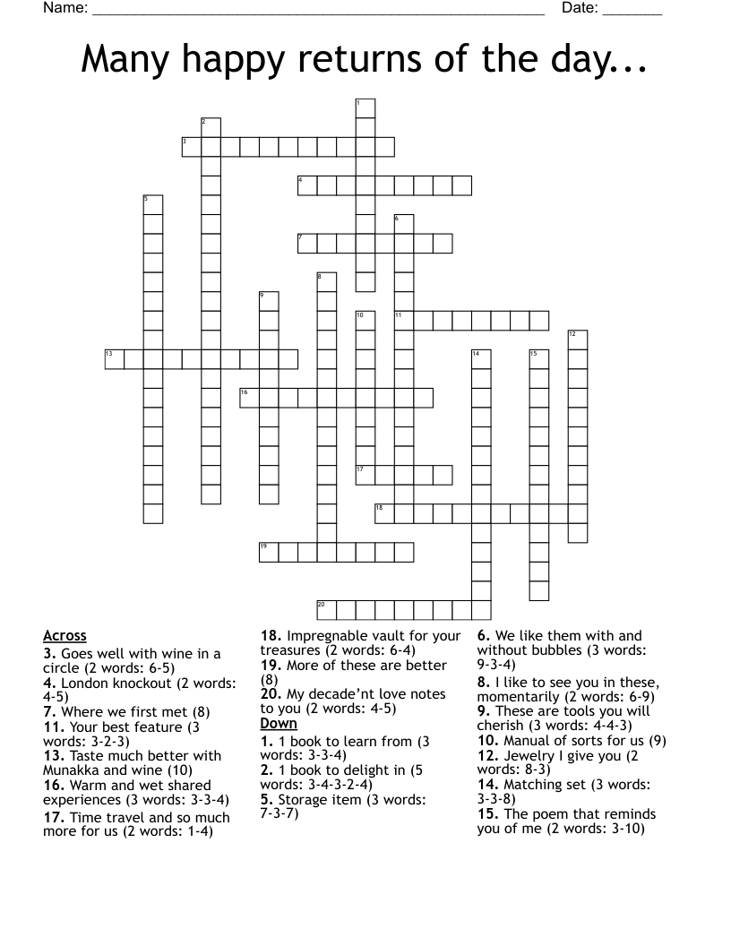 Many happy returns of the day...  Crossword