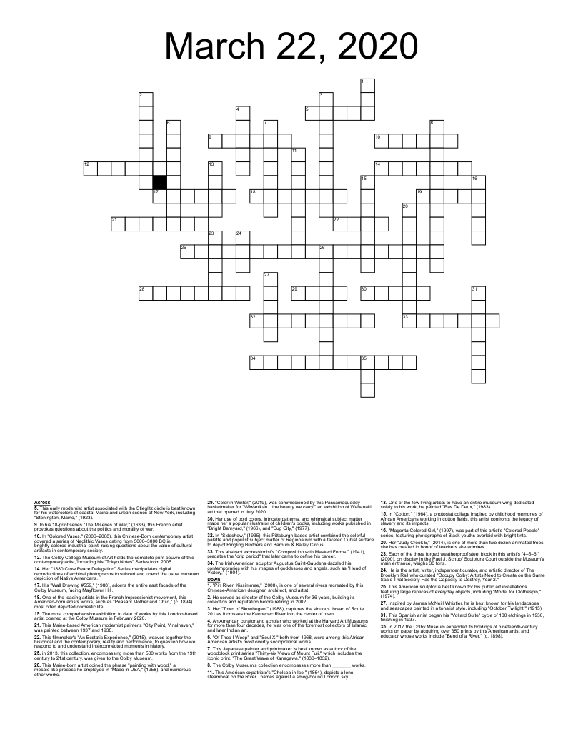 March 22, 2020 Crossword
