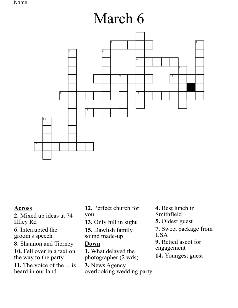 March 6 Crossword