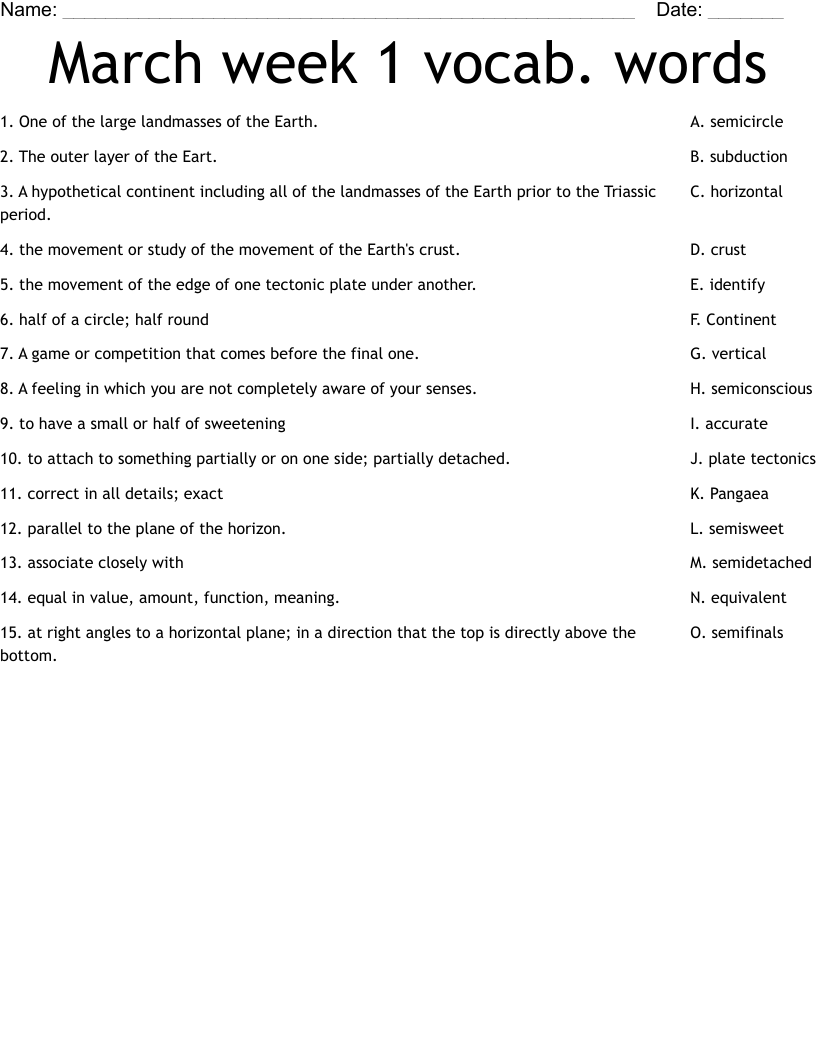 March week 1 vocab. words