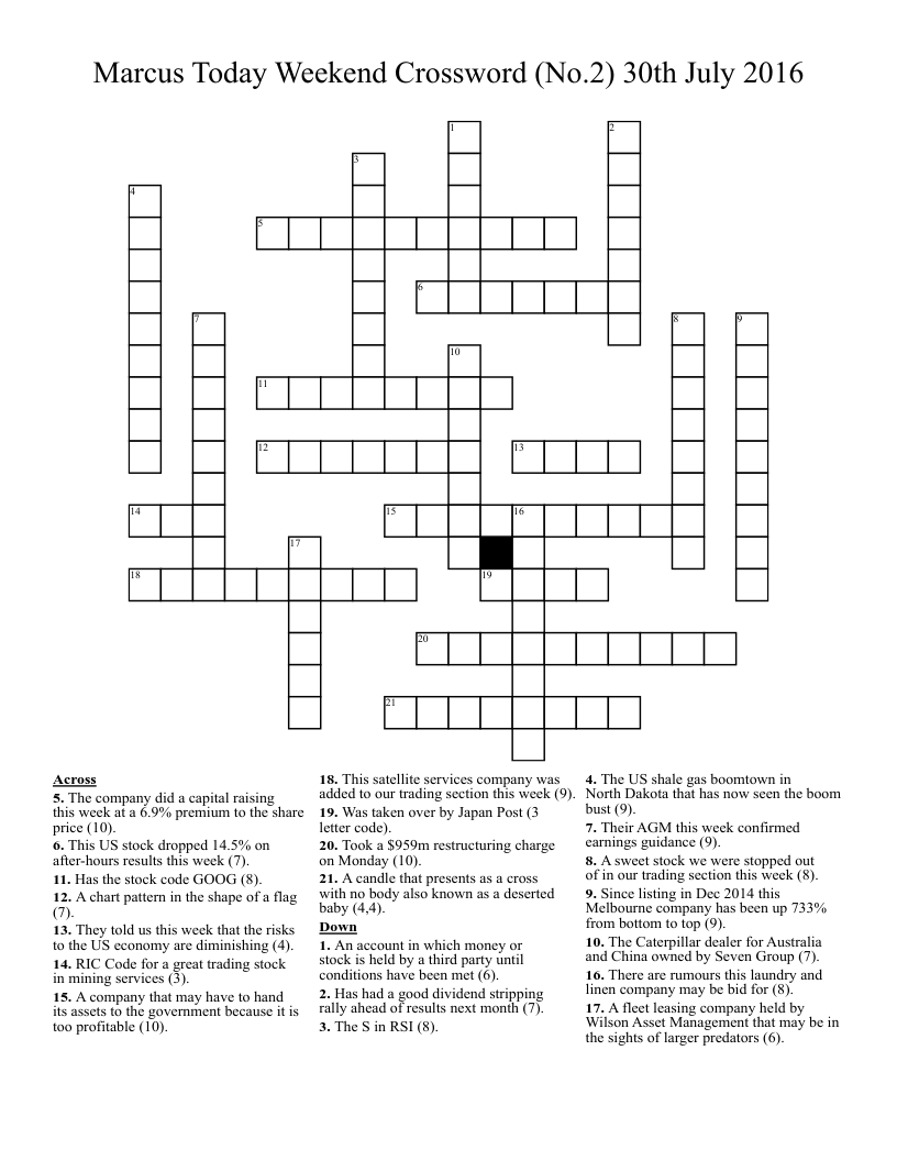 Marcus Today Weekend Crossword (No.2) 30th July 2016