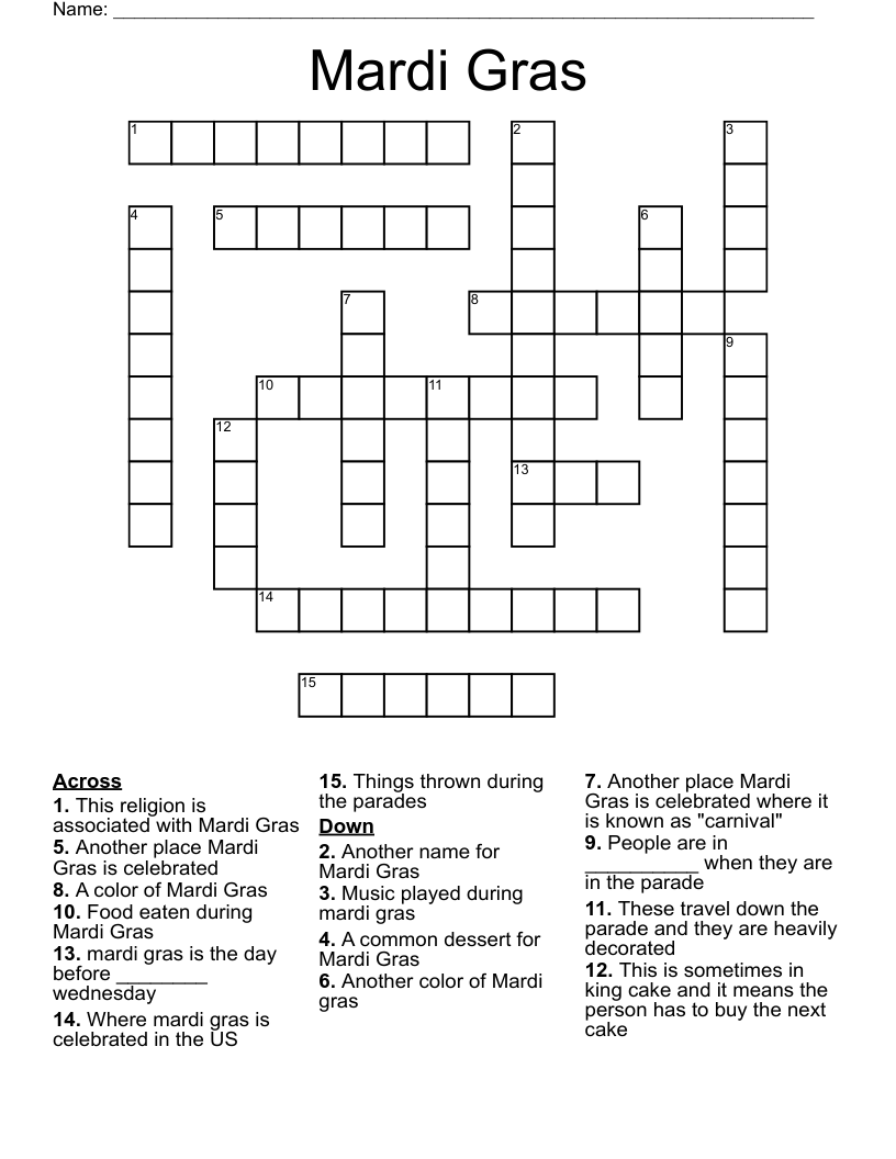 Mardi Gras Crossword WordMint
