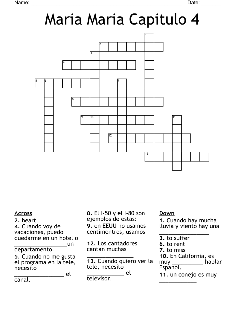Maria Maria Capitulo 4 Crossword