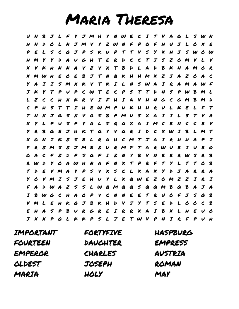 Maria Theresa Word Search