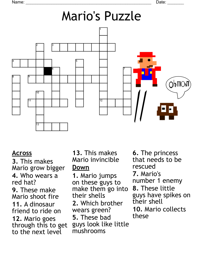 Mario Party Dinosaur Crossword