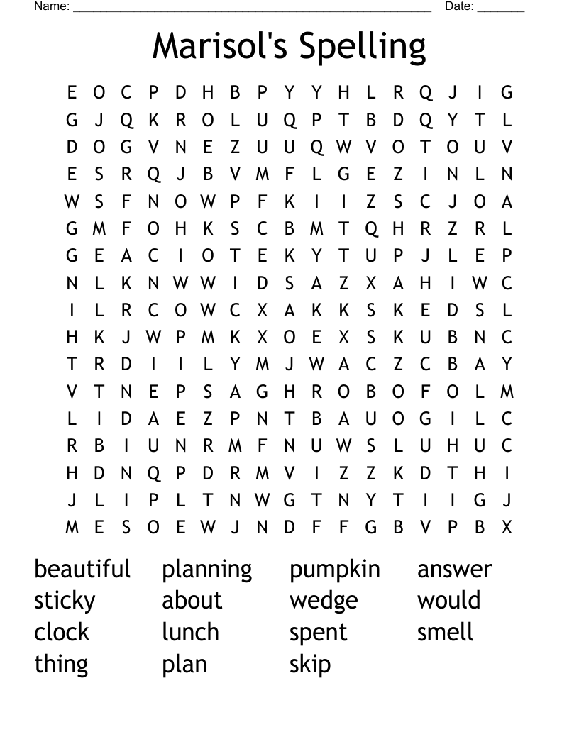 Marisol's Spelling Word Search