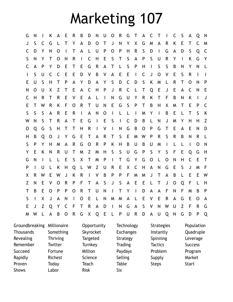 Marketing 107 Word Search