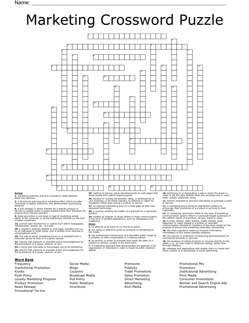 Marketing Crossword Puzzle WordMint