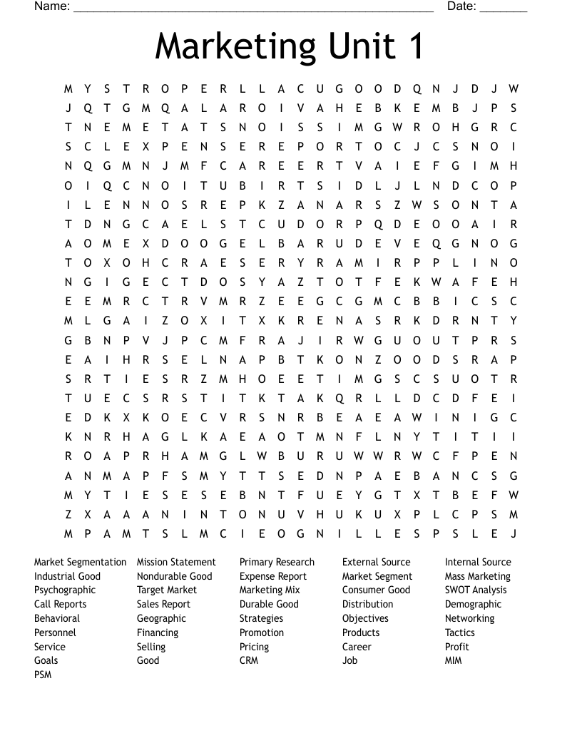 Marketing Word Search WordMint