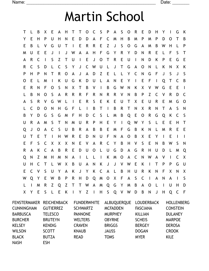 Martin School Word Search