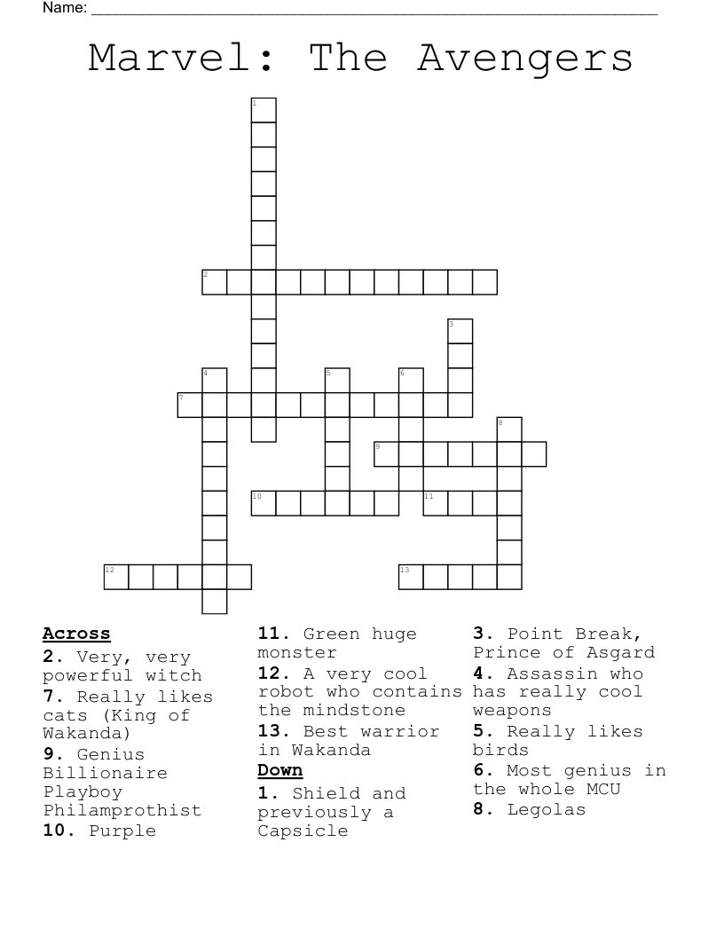 Superhero Crossword Printable Printable Word Searches