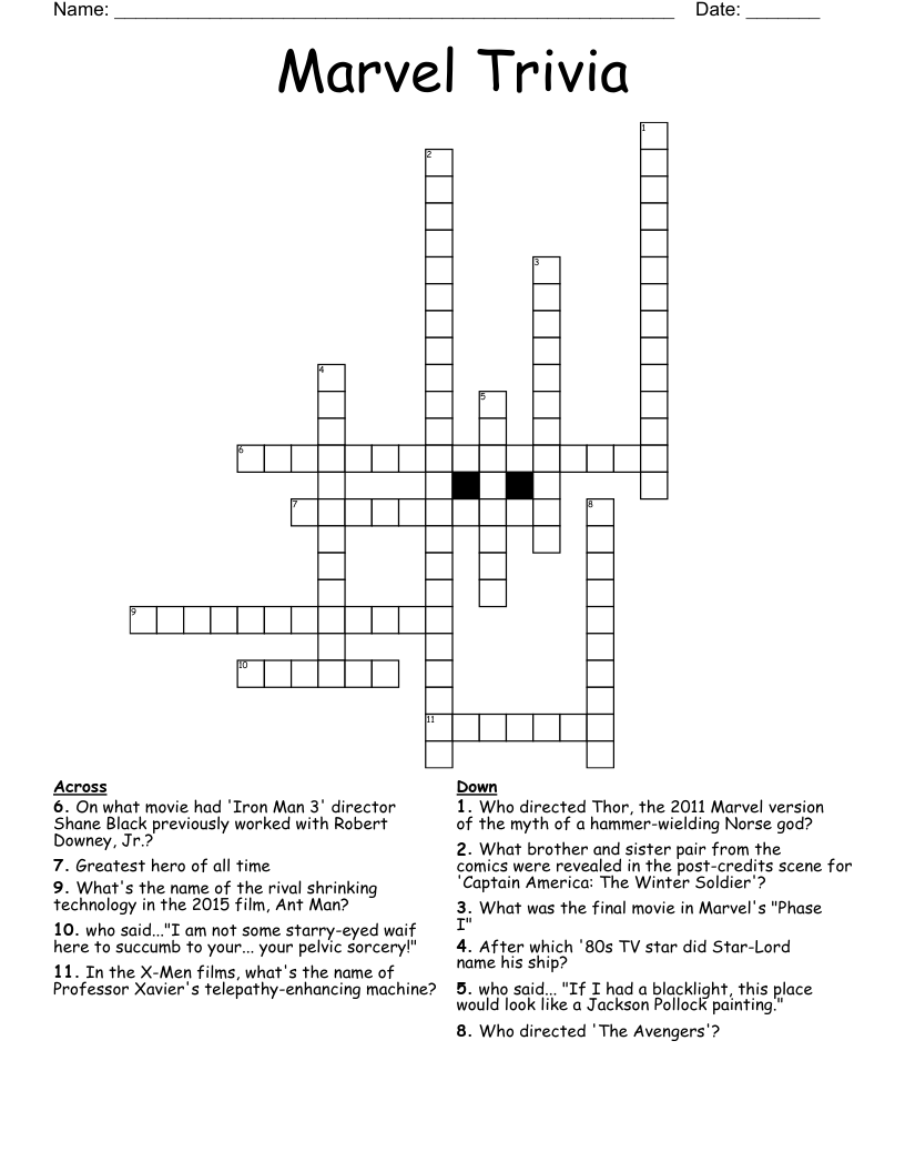 Marvel Trivia Crossword