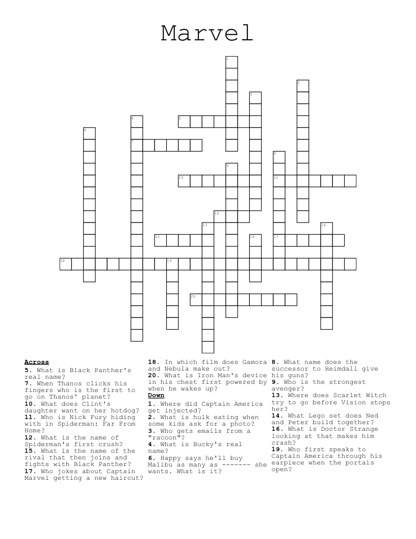 Marvel Crossword WordMint