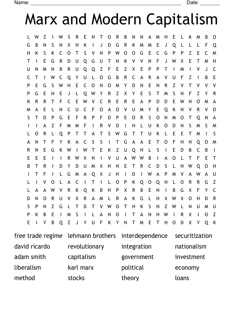 Marx and Modern Capitalism Word Search