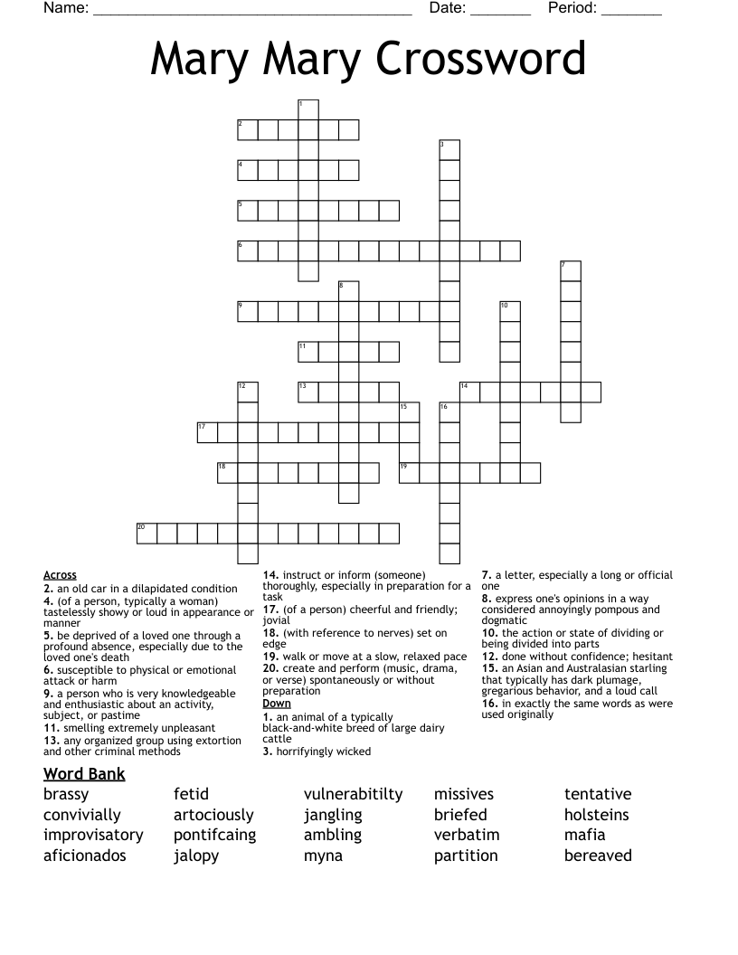 Mary Mary Crossword WordMint