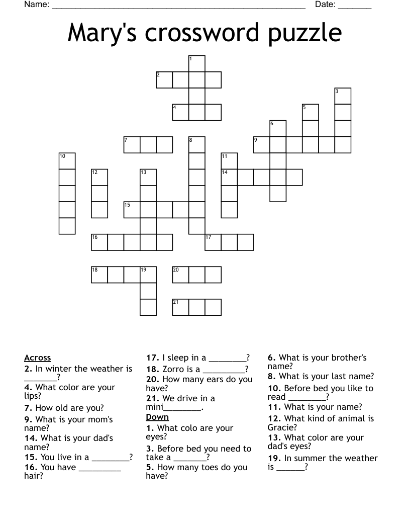 Mary s Crossword Puzzle WordMint