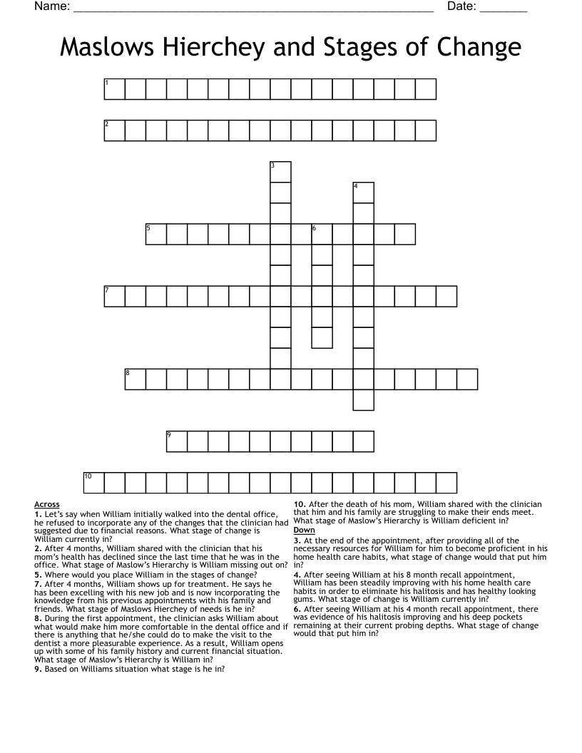 Maslows Hierchey and Stages of Change Crossword WordMint Maslows Hierchey and Stages of Change Crossword WordMint