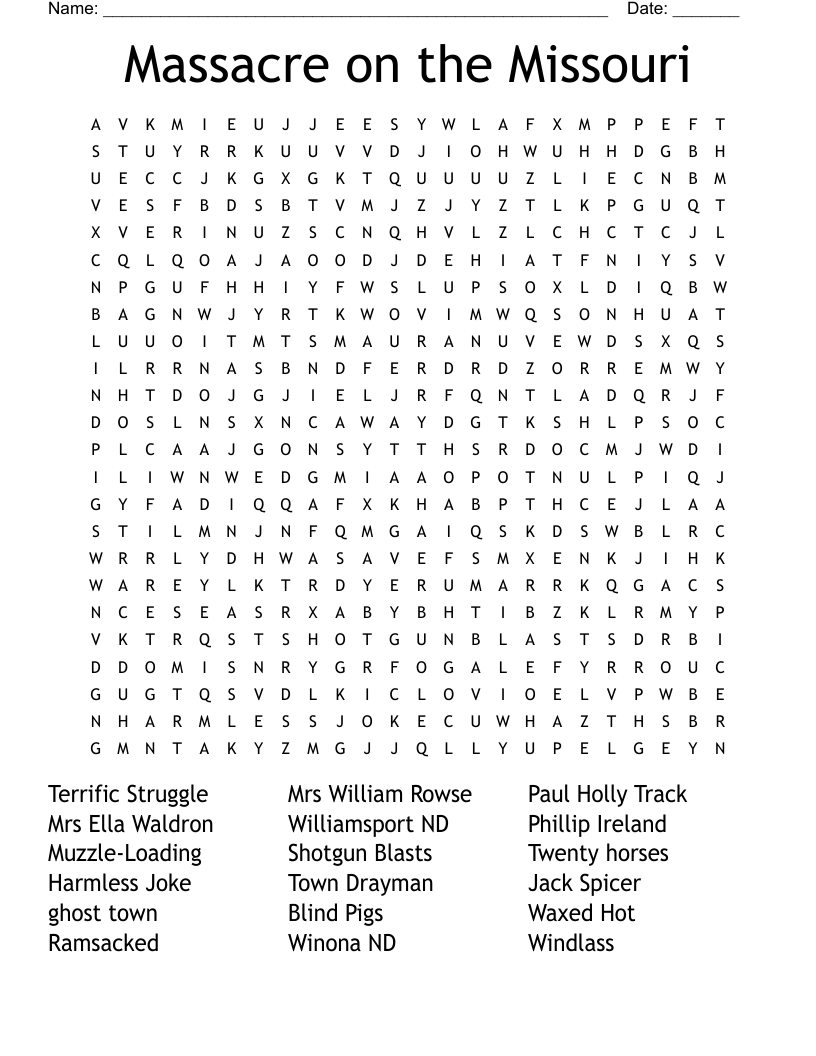 Massacre on the Missouri Word Search