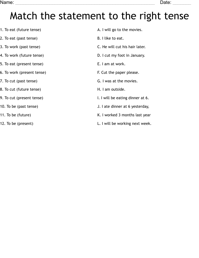 Match the statement to the right tense Worksheet