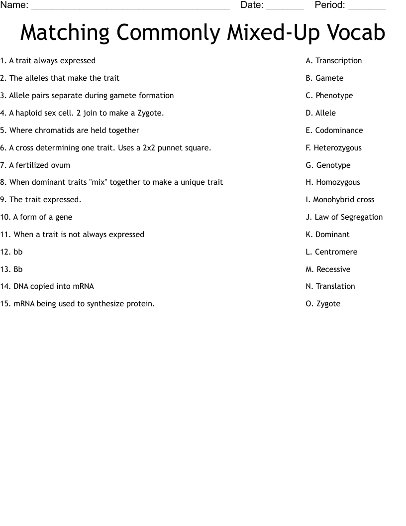 Matching Commonly Mixed-Up Vocab Worksheet
