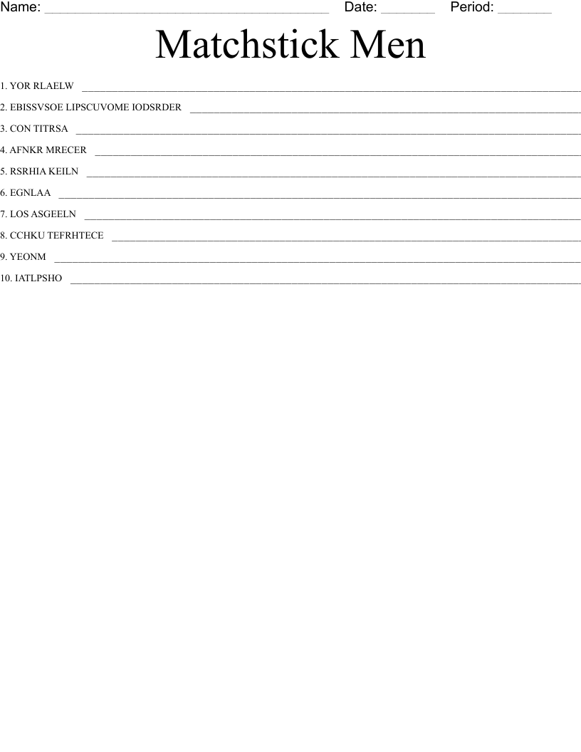 Matchstick Men Word Scramble