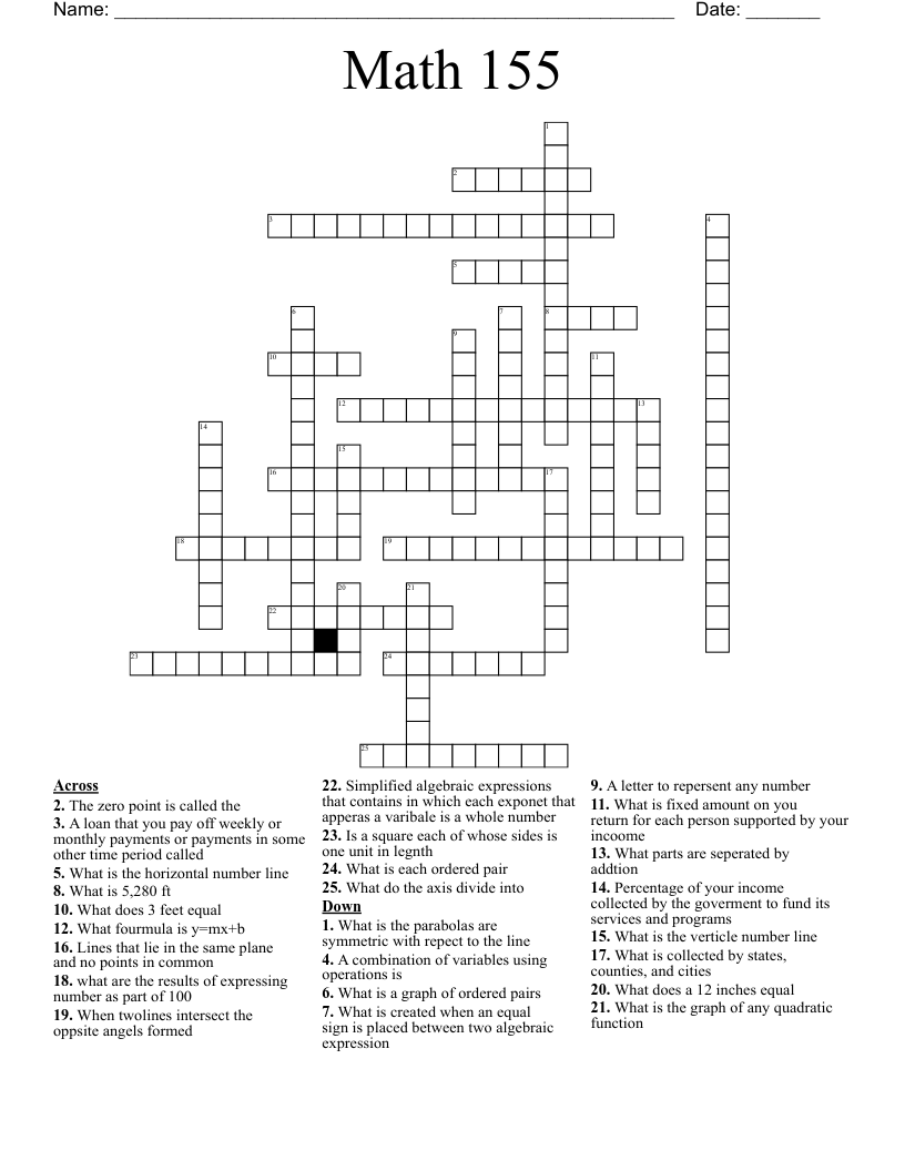 Math 155 Crossword - WordMint