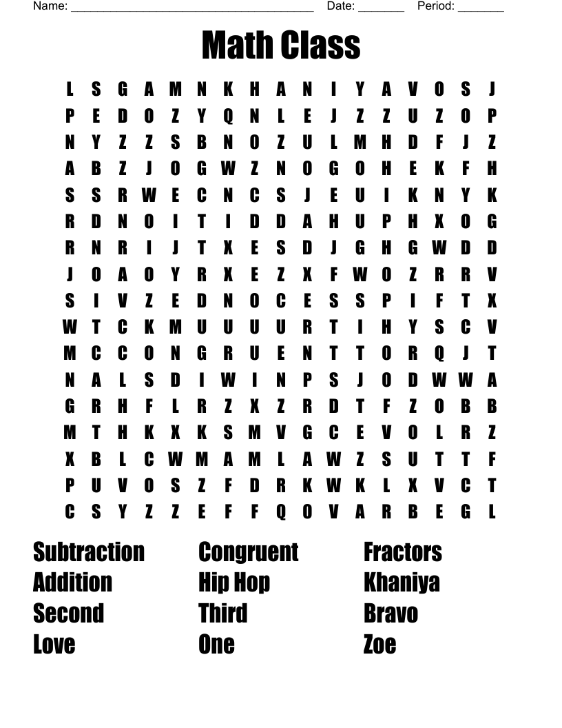 Math Class Word Search