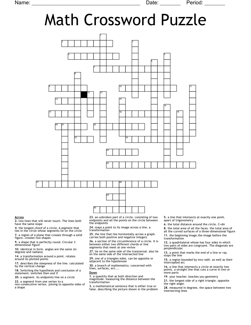 Math Crossword Puzzle WordMint