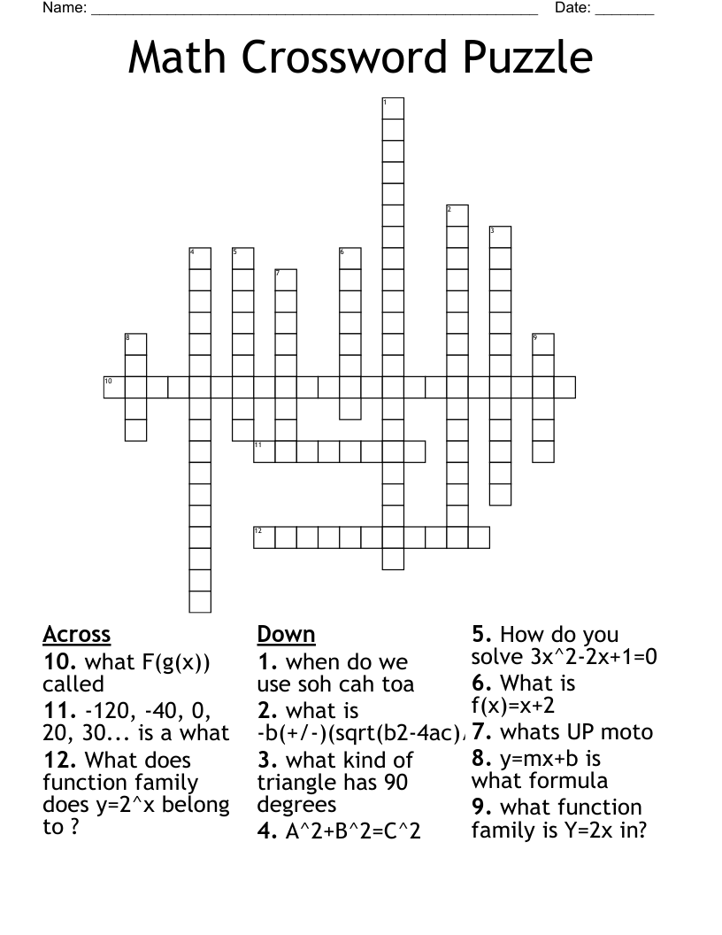 Math Crossword Puzzle WordMint