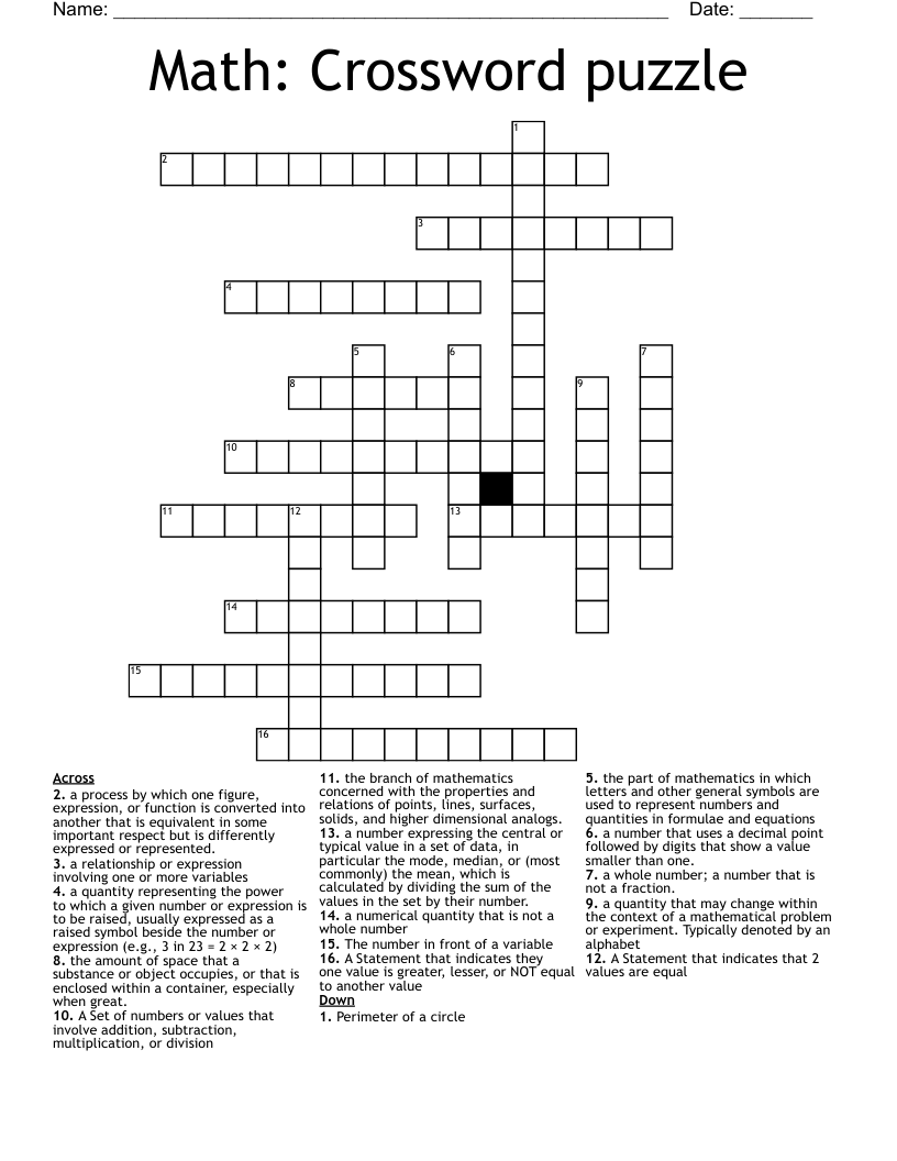 Math: Crossword puzzle - WordMint