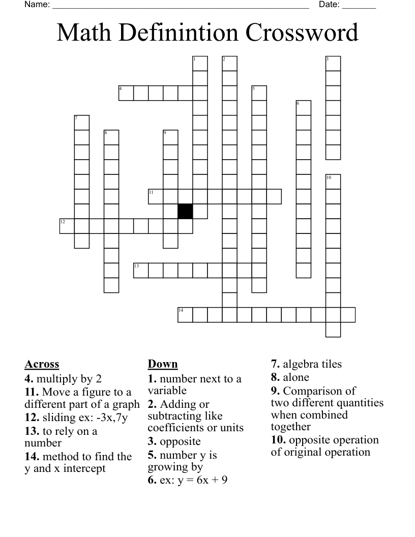 Math Definintion Crossword