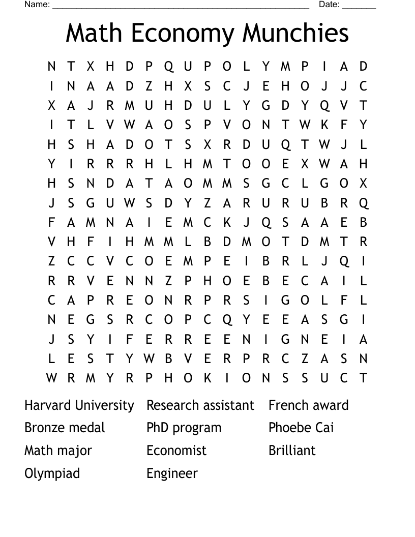 Math Economy Munchies Word Search