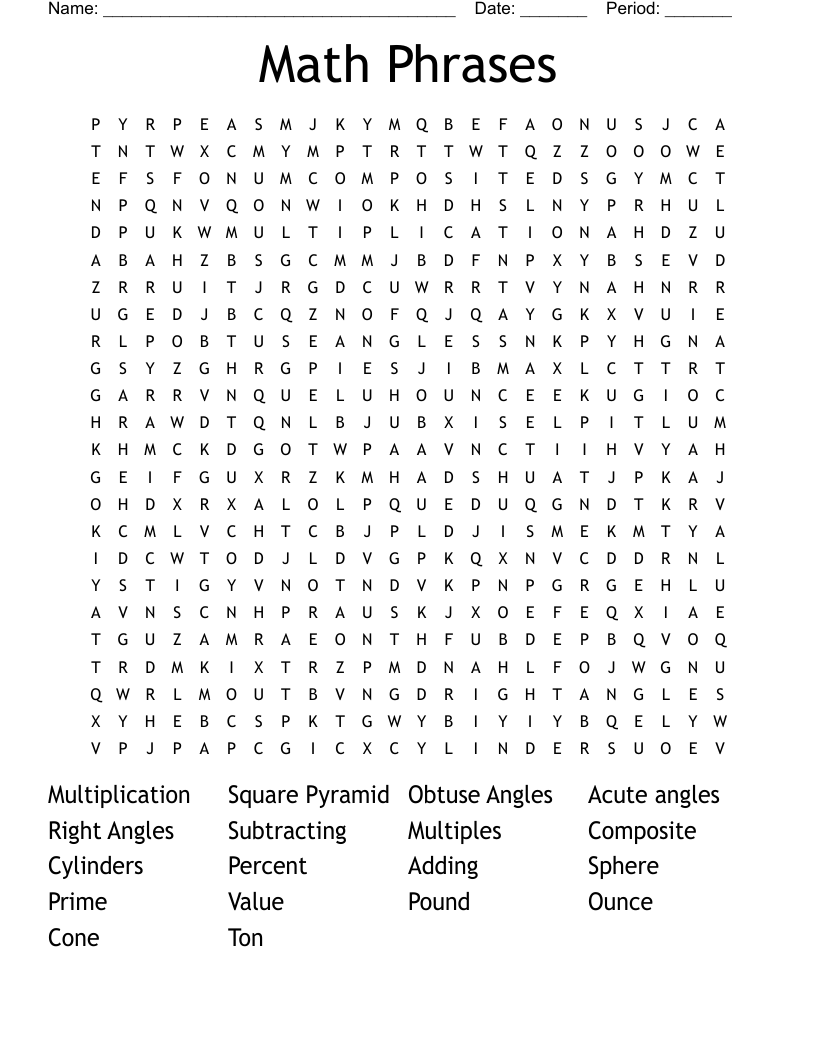 Math Phrases  Word Search