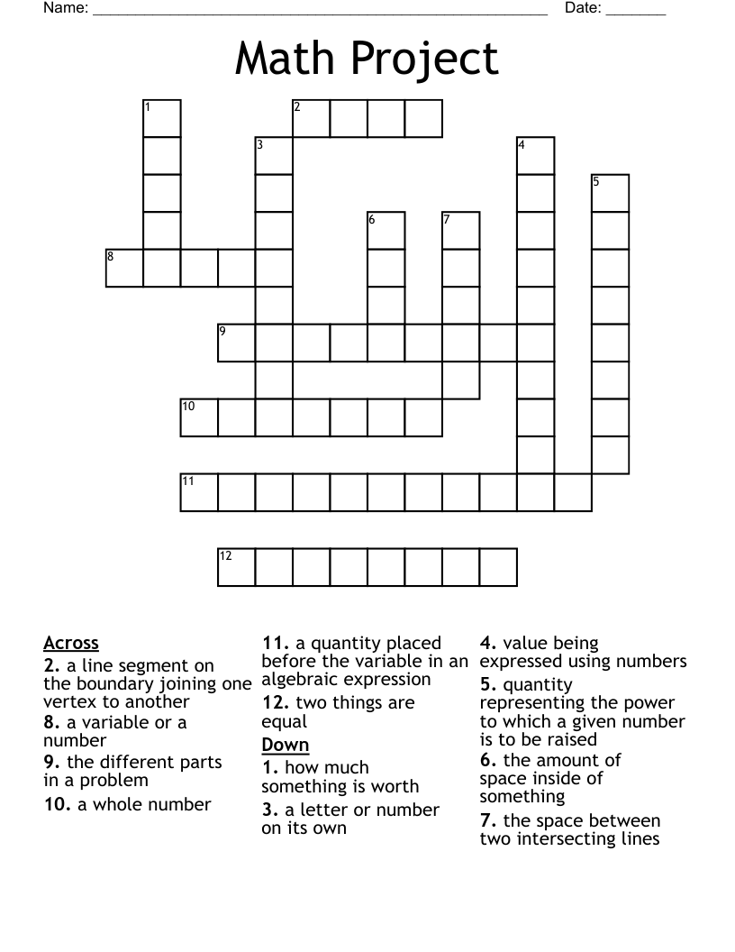 Math Project Crossword