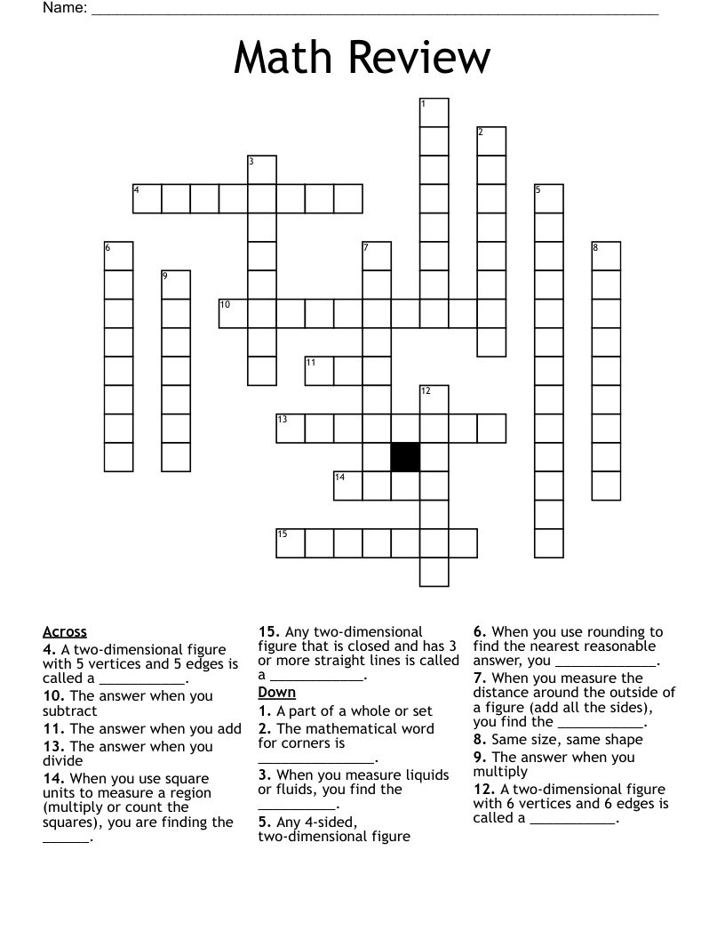 Math Review Crossword