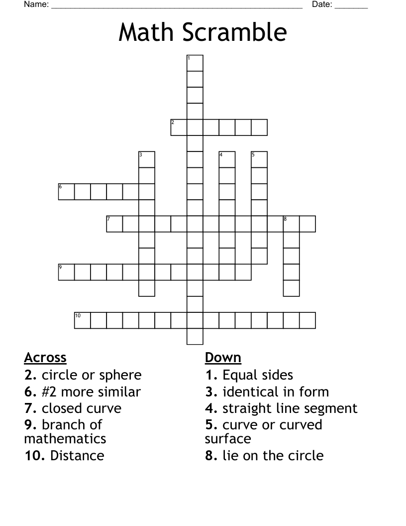 Math Scramble Crossword - WordMint