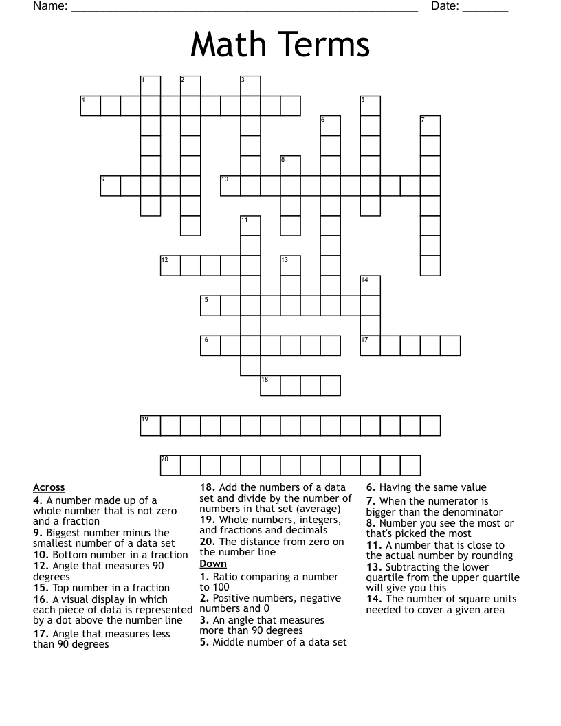 Math Terms Crossword WordMint