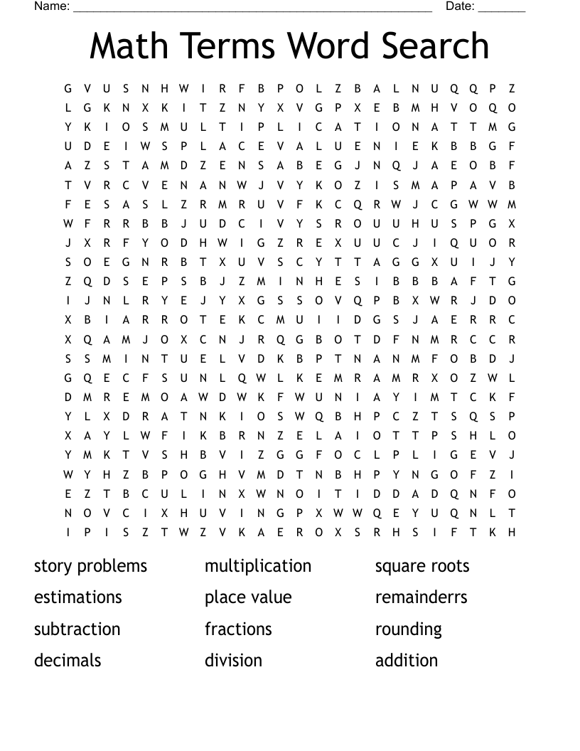 Math Terms Word Search WordMint