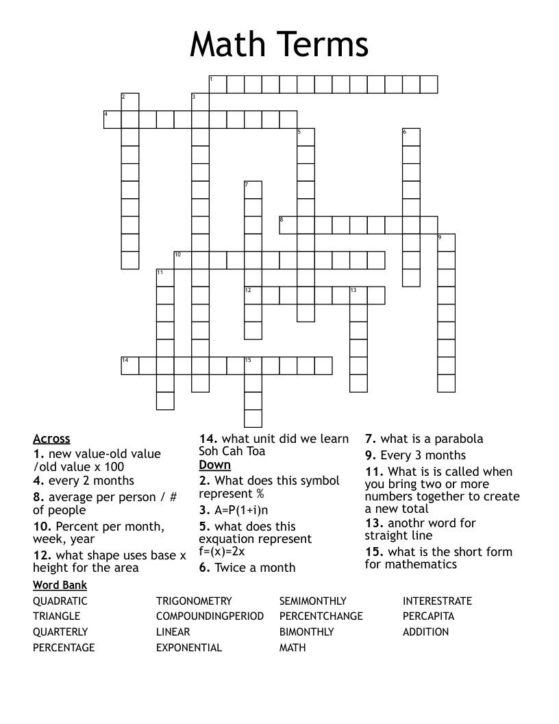 Math Terms  Crossword