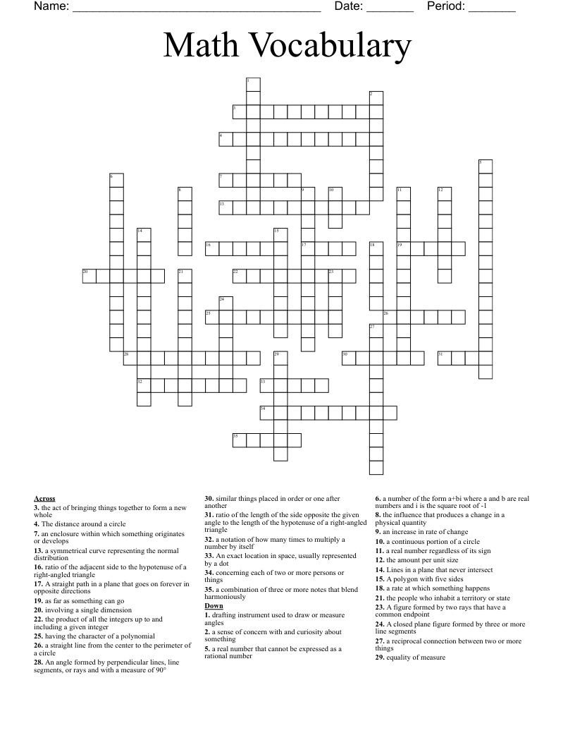 Math Vocabulary Crossword
