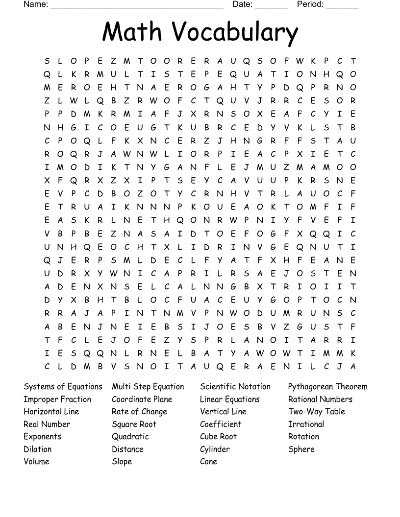 Math Vocabulary Word Search WordMint