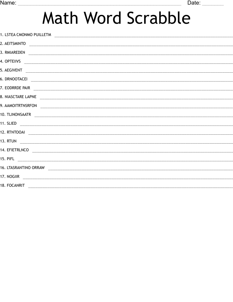 Math Word Scrabble Word Scramble WordMint