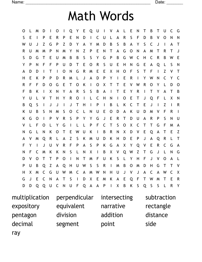 Math Words Word Search WordMint