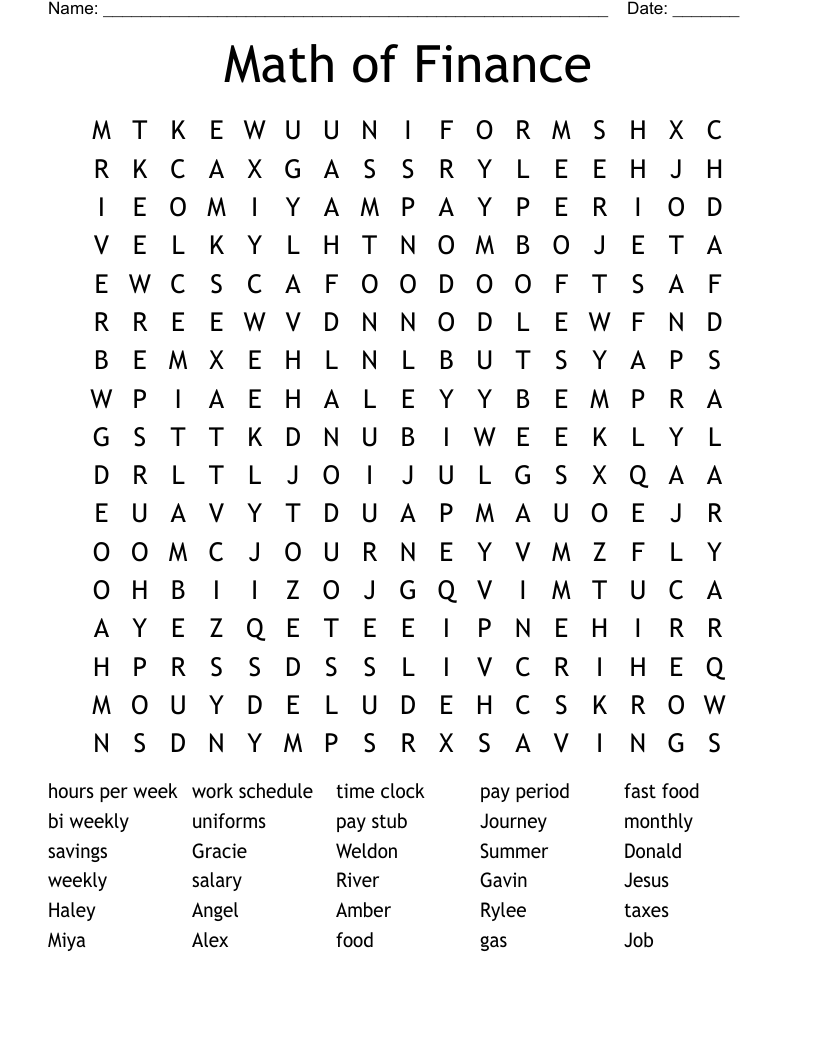 Math of Finance Word Search