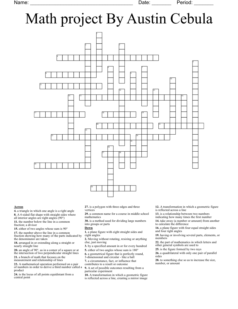 Math project By Austin Cebula Crossword