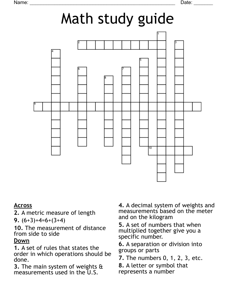 Math study guide Crossword WordMint