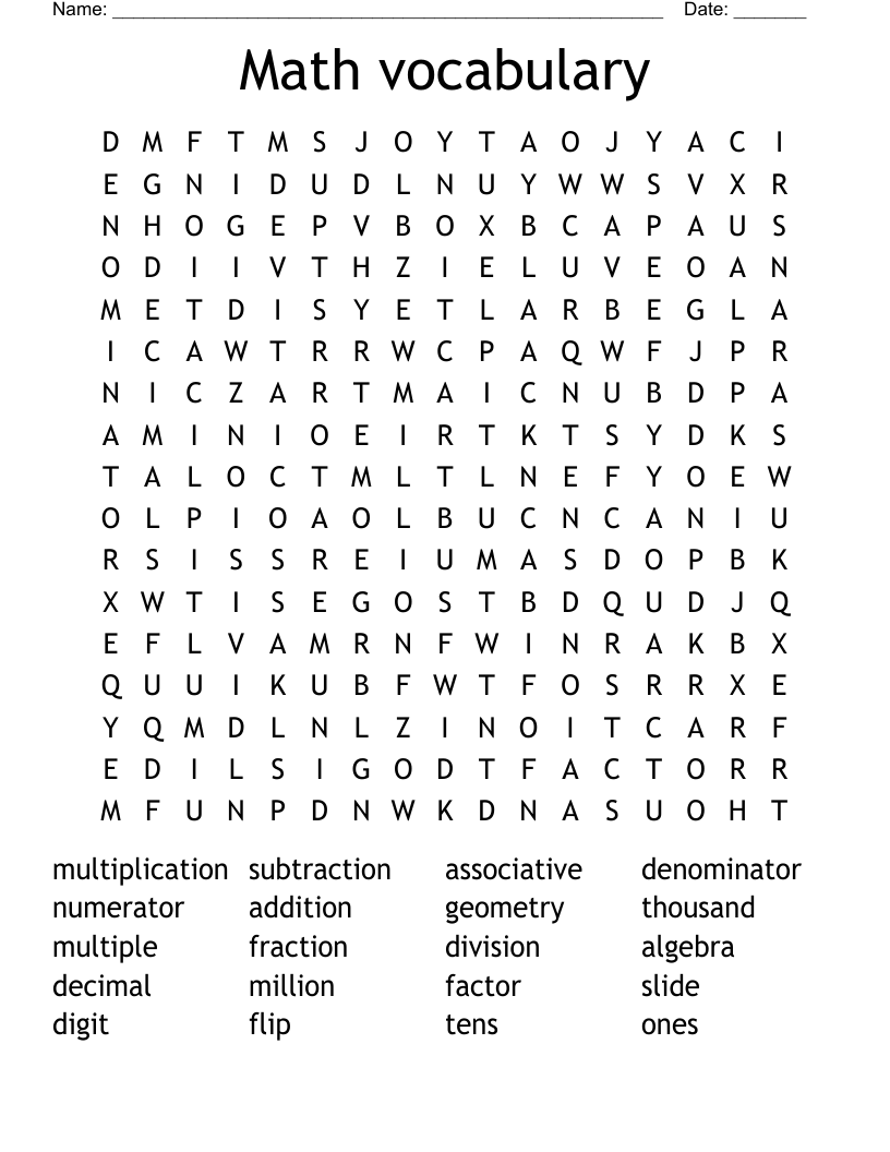 Math Vocabulary Word Search WordMint