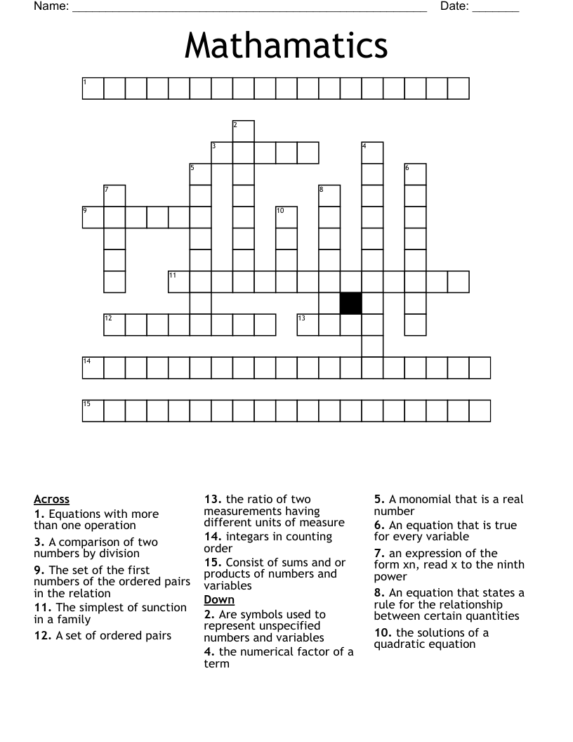 Mathamatics Crossword